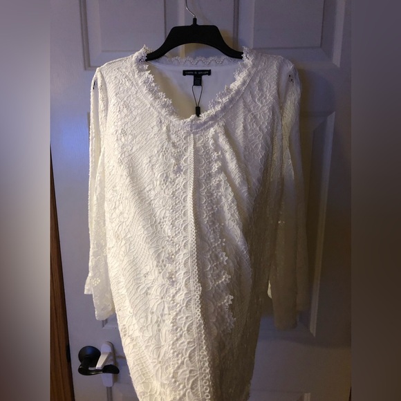 Cable & Gauge white top inside lined, pretty lace with slit sleeves NWOT Size XL - Picture 2 of 13